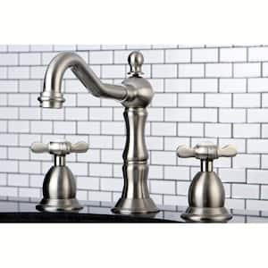 Transitional Cross 8 in. Widespread 2-Handle High-Arc Bathroom Faucet in Brushed Nickel