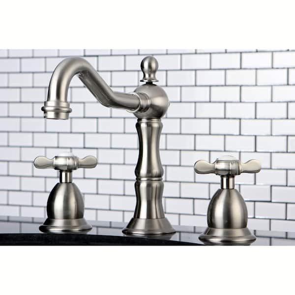 Transitional Cross 8 in. Widespread 2-Handle High-Arc Bathroom Faucet in Brushed Nickel
