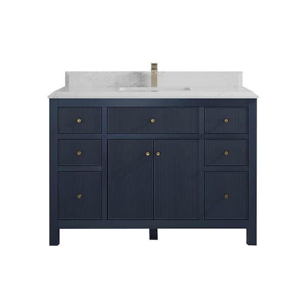 Willow Collections Sonoma 48 in. W x 22 in. D x 36 in. H Bath Vanity in Navy Blue with Cove Edge Empira Quartz Vanity Top