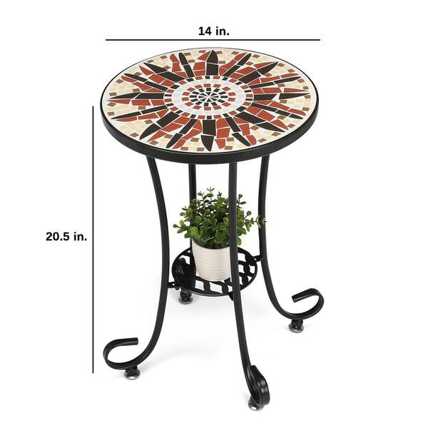 Round Metal Outdoor Side Table with Ceramic Tile Top
