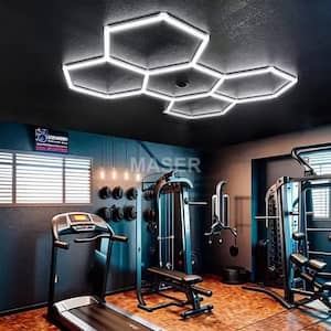 95 in. White 168-Watt 20160 Lumens Strip Light Fixture 5-Grid Integrated LED Hexagon Garage Lights, 5000K Super Bright
