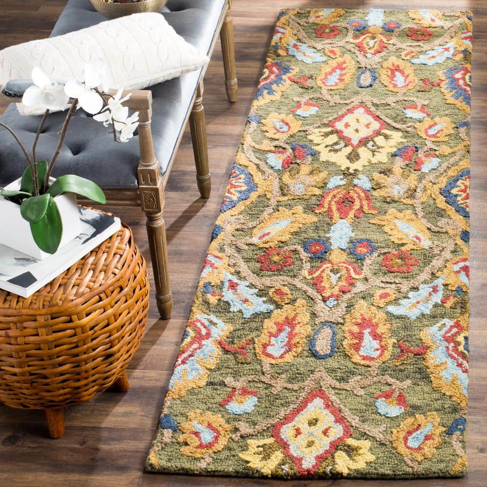 Blossom Green & Multi 27" Handmade Wool Runner Rug