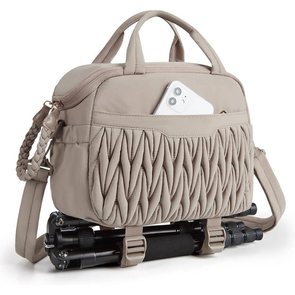 Camera Sling Bag Portable Small with Tripod Holder Waterproof DSLR/SLR Case for Women with Rain Cover Camel price history on PriceWatchPro