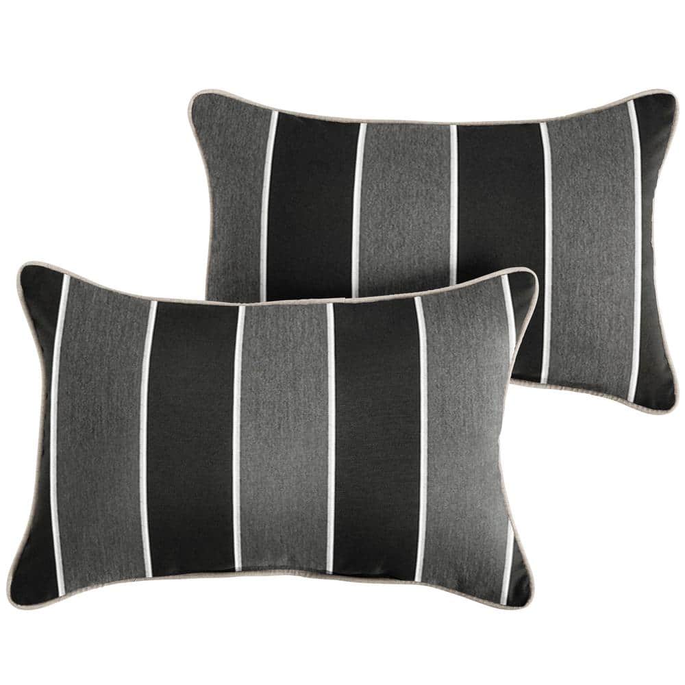 Sunbrella Black Grey Stripe with Silver Grey Rectangular Outdoor Corded Lum
