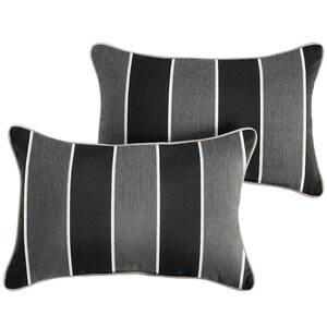 Sunbrella Black Grey Stripe with Silver Grey Rectangular Outdoor Corded Lumbar Pillows (2-Pack)