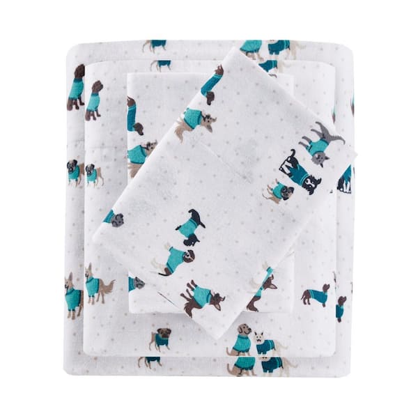 Intelligent Design Cozy Soft 4-Piece Teal Dogs Cotton Full Sheet Set