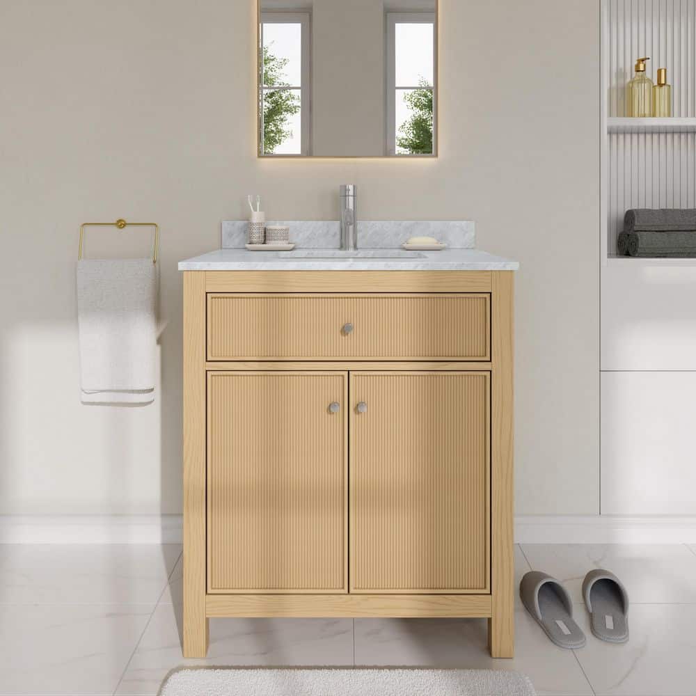 Pendry 30 in. Single Freestanding Tanned Oak Bath Vanity with White Carrara Marble Top Assembled price history on PriceWatchPro