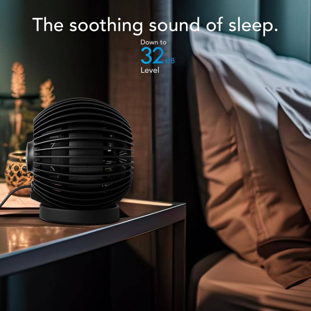 Black Glossy Modern Spherical Desk Fan with Adjustable Tilt