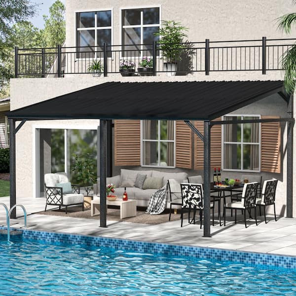 14 ft. x 10 ft. Patio Covers with Metal Roof Wall-Mount Gazebo Pergola