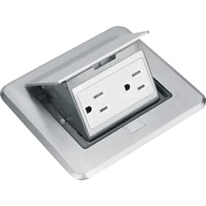 Pop-Up Floor Outlet, Electrical Box for Wood Sub-Flooring with 15 Amp TR Duplex Receptacle, Satin Nickel