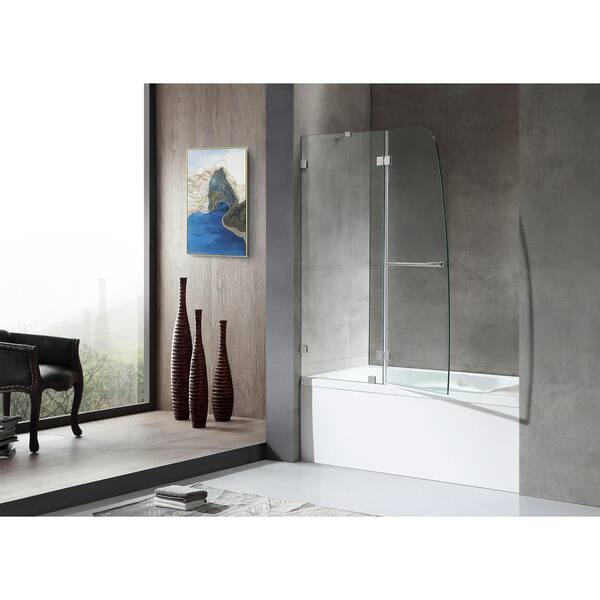 HERALD Series 48 in. x 58 in. Frameless Hinged Tub Door in Brushed Nickel with Towel Bar with Handle HERALD Series 48 in. x 58 in. Frameless Hinged Tub Door in Brushed Nickel with Towel Bar with Handle