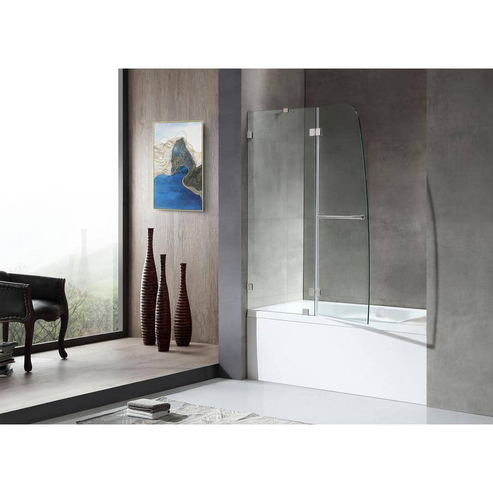 Pacific Frameless Hinged Tub Door in Brushed Nickel and Glass