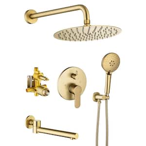 Double Handle 3 -Spray Tub and Shower Faucet 2.5 GPM in. Gold, Valve Included, Tub Shower System with 10 in. Rain Shower