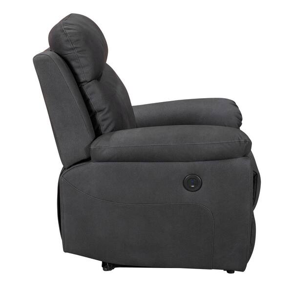 FC Design Modern Power Recliner Chair with USB Charging Port and Pillow Top Arms Palomino Fabric Single Seat Reclining Sofa - Charcoal Grey