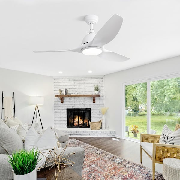 52 in. Indoor Integrated LED White Ceiling Fan With Light Kit and Remote Control, Reversible Motor