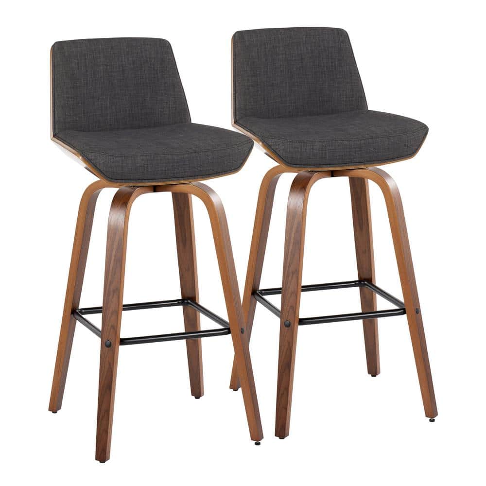 Corazza 30.25 in. Charcoal Fabric, Walnut Wood and Black Metal Fixed-Height Bar Stool (Set of 2) price history on PriceWatchPro