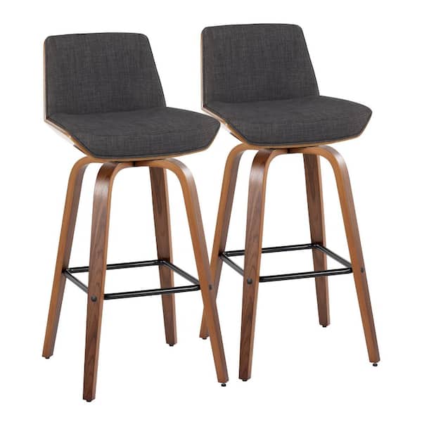 Lumisource Corazza 30.25 in. Charcoal Fabric, Walnut Wood and Black Metal Fixed-Height Bar Stool (Set of 2)