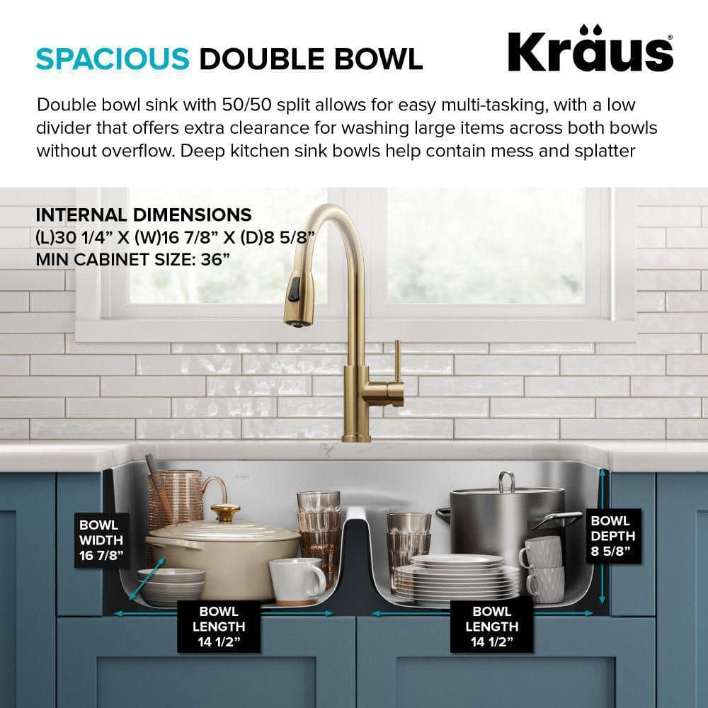 Premier 32-inch Satin Stainless Steel Double Bowl Undermount Sink