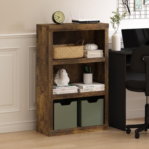 Furinno Rail 38.98 in. Tall Amber Pine Wood 3-Shelf Bookcase