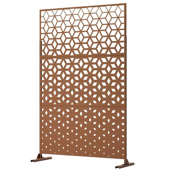 Dovelina 76 in. Galvanized Steel Garden Fence Outdoor Privacy Screen Garden Screen Panels Rhomb Pattern in Brown