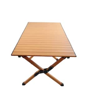 Portable picnic table for 4-6 people, rollable aluminum alloy table top, with folding solid X-shaped frame, and handbag