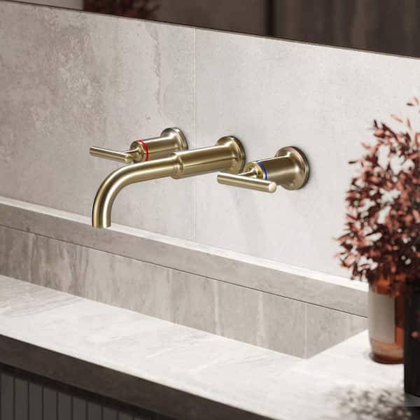 Nestfair Double Handle Wall Mounted Bathroom Faucet in Brushed Gold