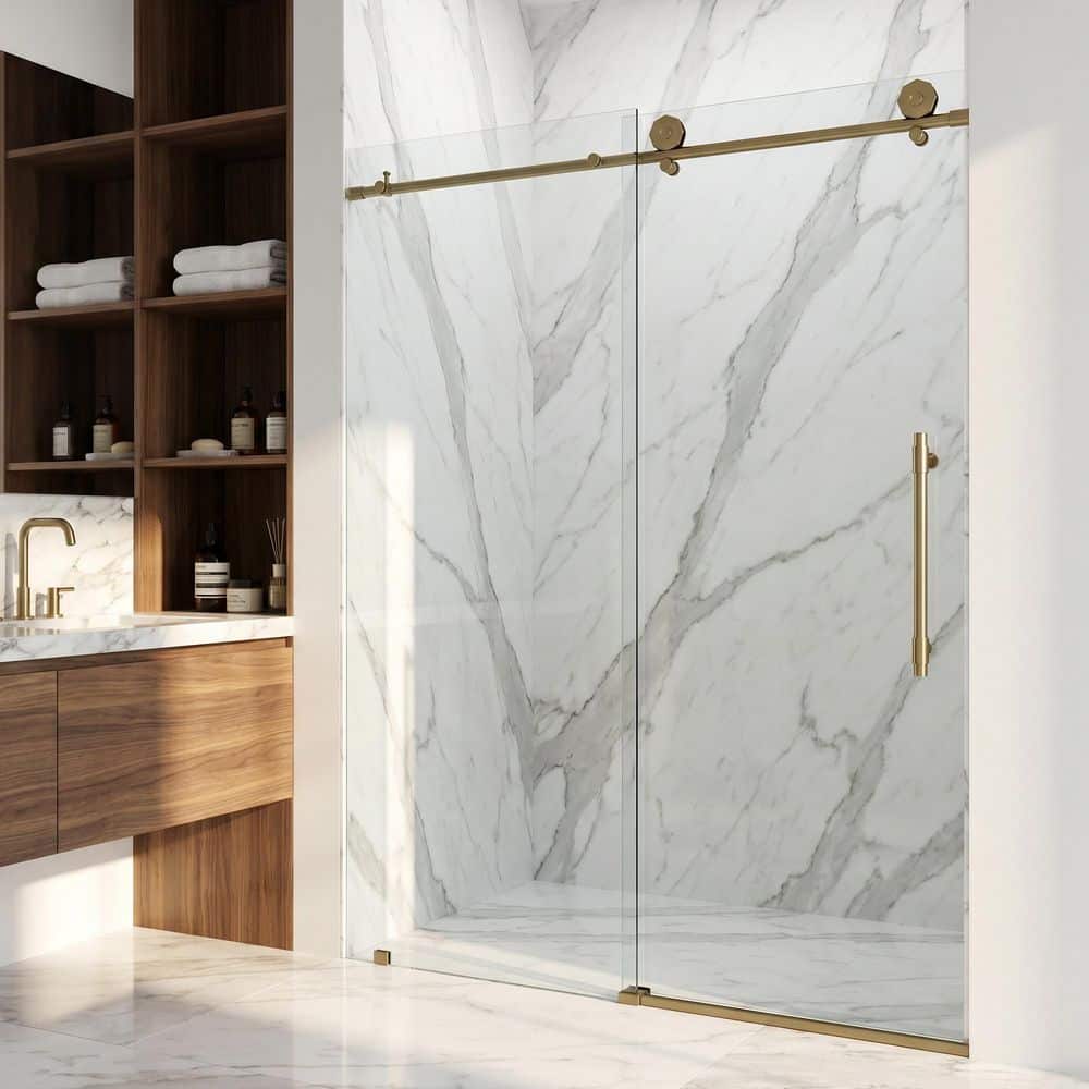 VIGO Elan Hart 56 to 60 in. W x 76 in. H Sliding Frameless Shower
