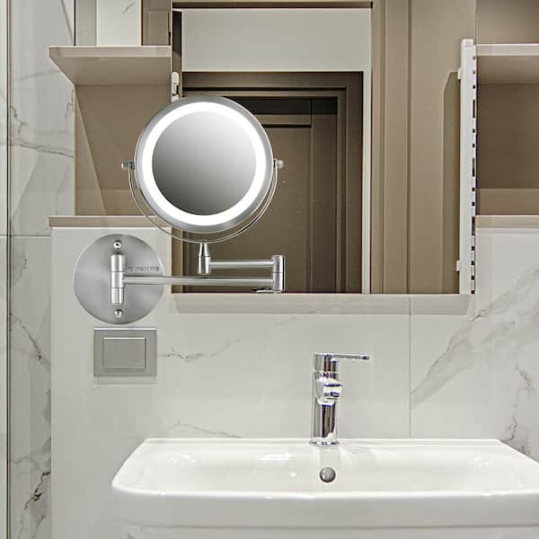 OVENTE Small Nickel Brushed Lighted Tabletop Makeup Mirror (11.6 in. H x  7.1 in. W), 1x-7x Magnification MLT60BR1x7x - The Home Depot