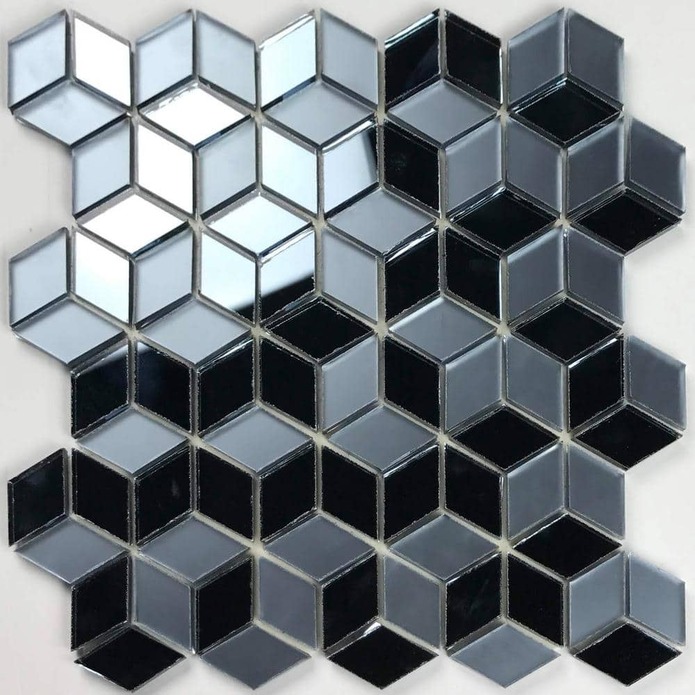 ABOLOS Art Deco Blue Diamond Mosaic 2 in. x 2 in. Multifinish Glass Mirror Peel and Stick Wall Tile (7 sq. ft./Case), Graphite Blue/Multifinish -  GHMMSCDIA-GR[P]