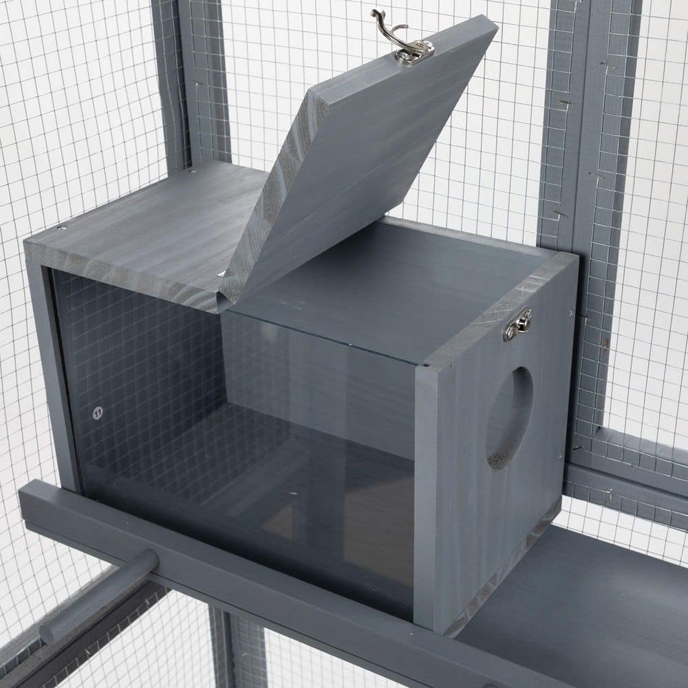 Coziwow 68" Gray Wooden Bird Cage with Perch and Wheels