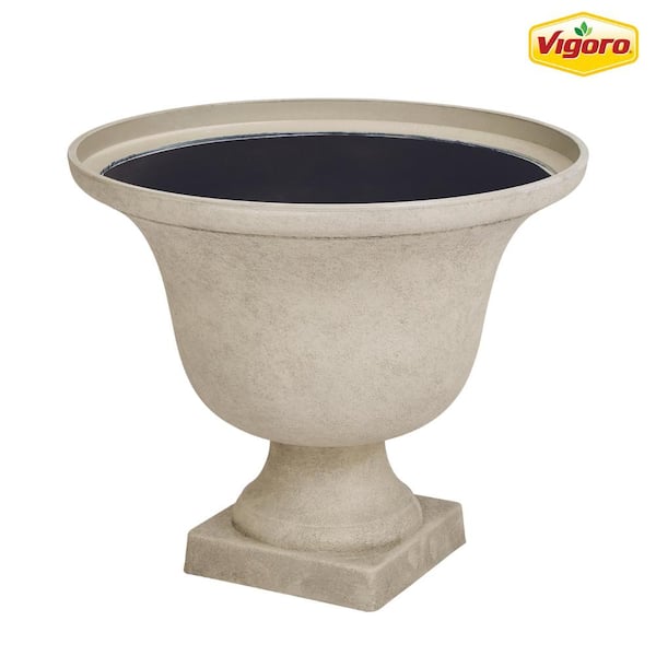 Vigoro 17.8 in. Elise Large White Textured Resin Urn Planter (17.8 in. D x 15 in. H) with Drainage Hole