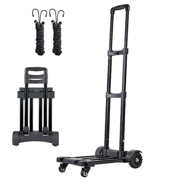 Folding Hand Truck, 290lbs. Capacity, Collapsible Cart w/ 4 Wheels, 2 Ropes, Expandable Base for Travel, Office, Black