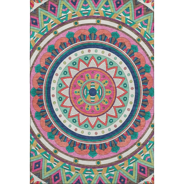 Mayfield Premium Machine Washable Abstract AMF2277 Pink 9 ft. x 12 ft. Area Rug