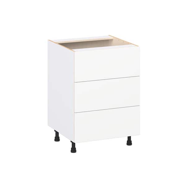 Timberline 24 in. W x 24 in. D x 34.5 in. H Assembled Slab Drawer Base Kitchen Cabinet in Bright White with 3-Drawers