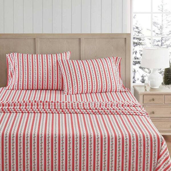 MARTHA STEWART Rose Ribbon 4-Piece White/Red Percale Cotton King