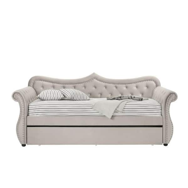 Donason Beige Twin Daybed with Trundle,Fabric