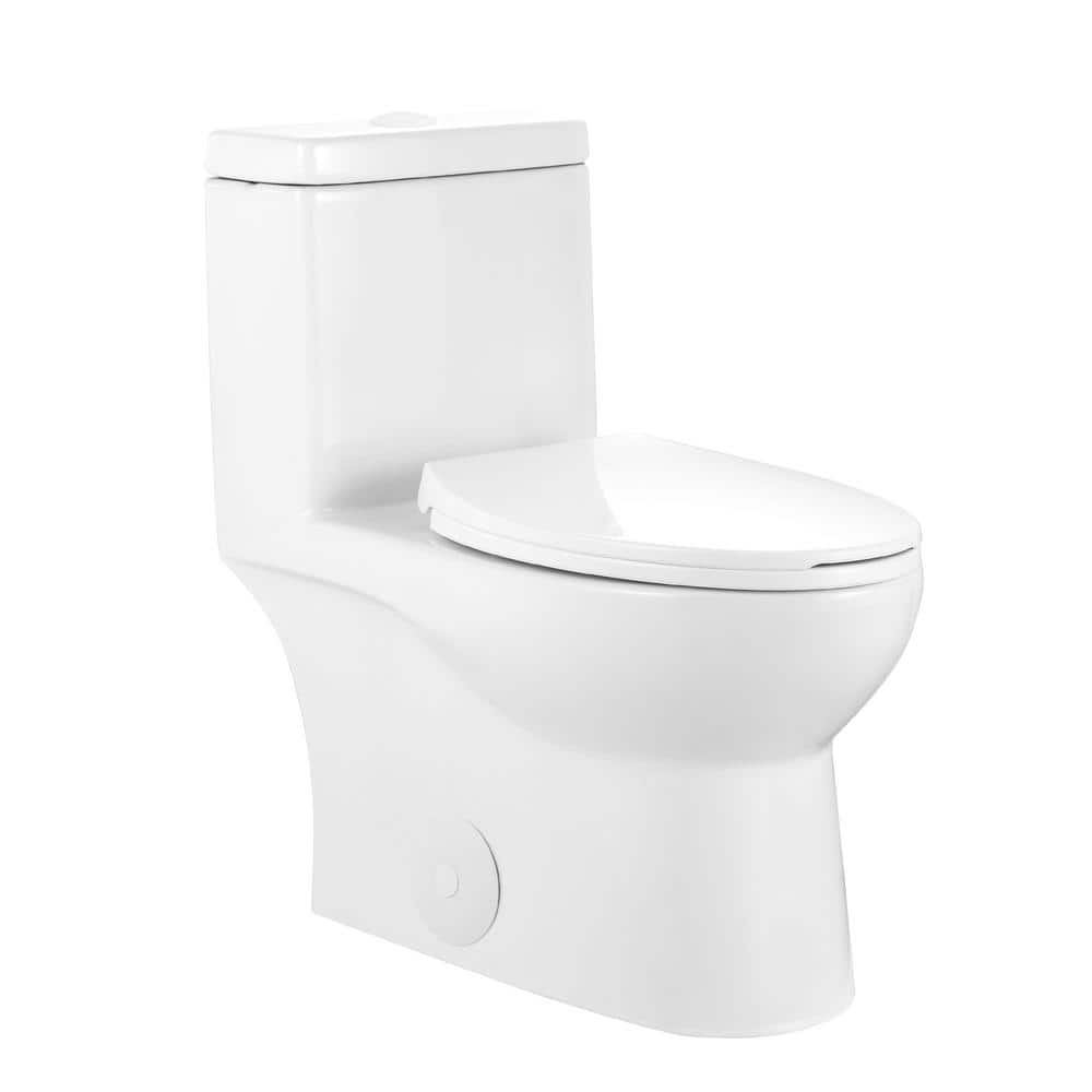 White Ceramic Dual-Flush Elongated One-Piece Toilet with Soft-Close Seat