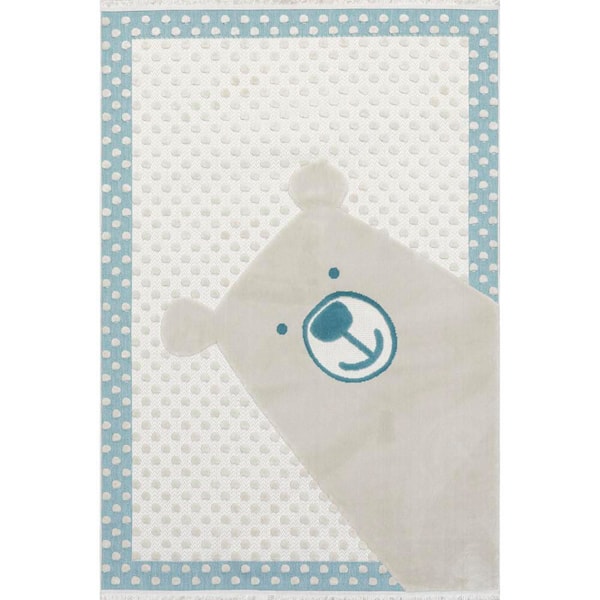 Cecelia Polar Bear Kids Fringe Accent Rug Baby Blue 3 ft. x 5 ft. Area Rug