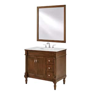 Simply Living 36 in. W x 21.5 in. D x 35 in. H Bath Vanity in Walnut with Ivory White Engineered Marble