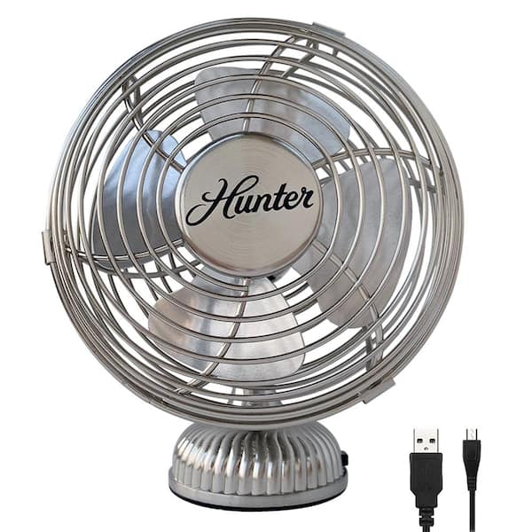 Hunter Retro 4 in. All-Metal Personal Fan with USB Cord in Brushed Nickel