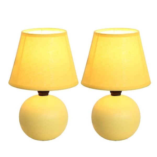 Simple Designs 8.78 in. Yellow Mini Ceramic Globe Table Lamp (2-Pack)