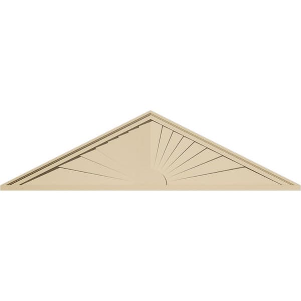 Ekena Millwork 58 in. W x 15-1/2 in. H x 2 in. P (Pitch 6/12) Peaked Cap Sunburst Signature Urethane Pediment, Primed Tan