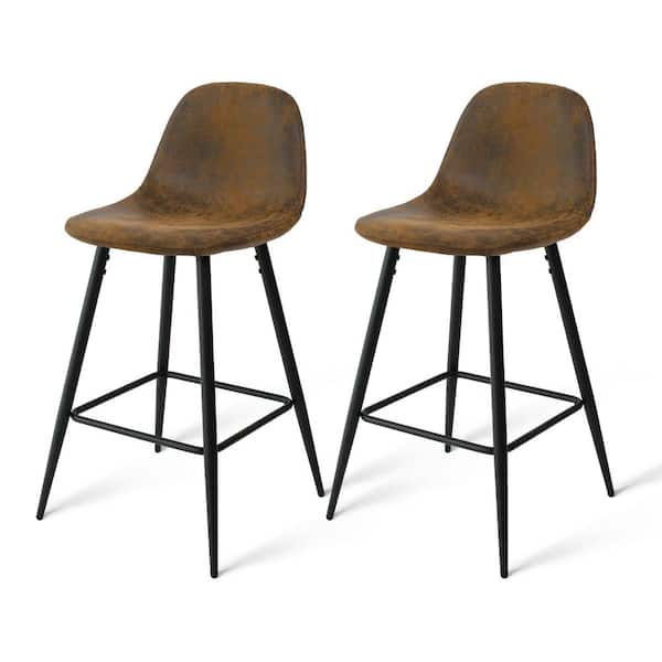 Elevens Brown Faux Leather Low Back, Low Back Counter Stools Leather