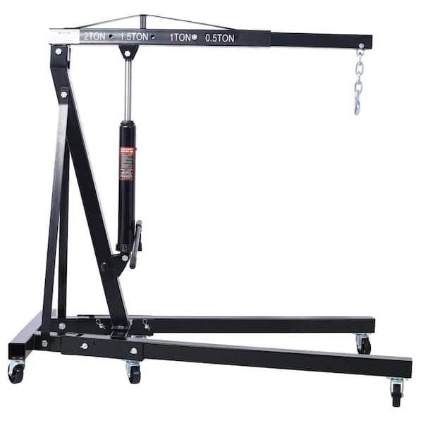 Sudzendf 2 Ton Folding Engine Hoist Cherry Picker Shop Crane Hoist Lift, Heavy-Duty Steel with 6 Iron Caster Wheels in Black