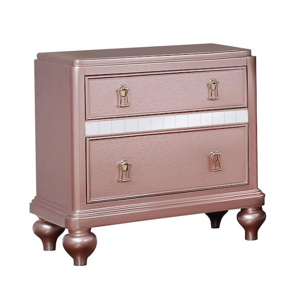 Kloe 2-Drawer Rose Gold Nightstand