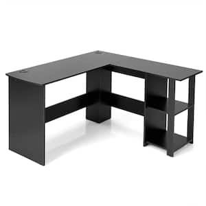 51 in. W L-Shaped Office Computer Desk with Spacious Desktop and 2-Tier Open Shelves Black