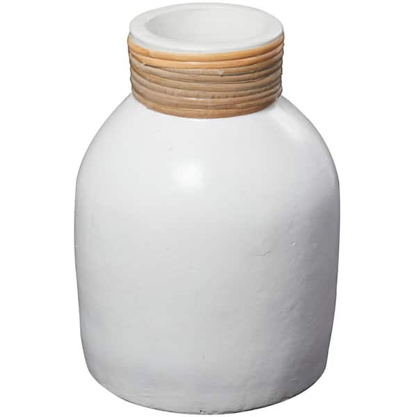 Litton Lane 11 in. White Ceramic Decorative Vase with Wrapped Rattan Detailing