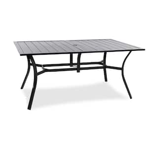 63 in. Iron Outdoor Patio Dining Table with 1.57 in. Dia Umbrella Hole for Patio, Yard, Deck and Garden, Black