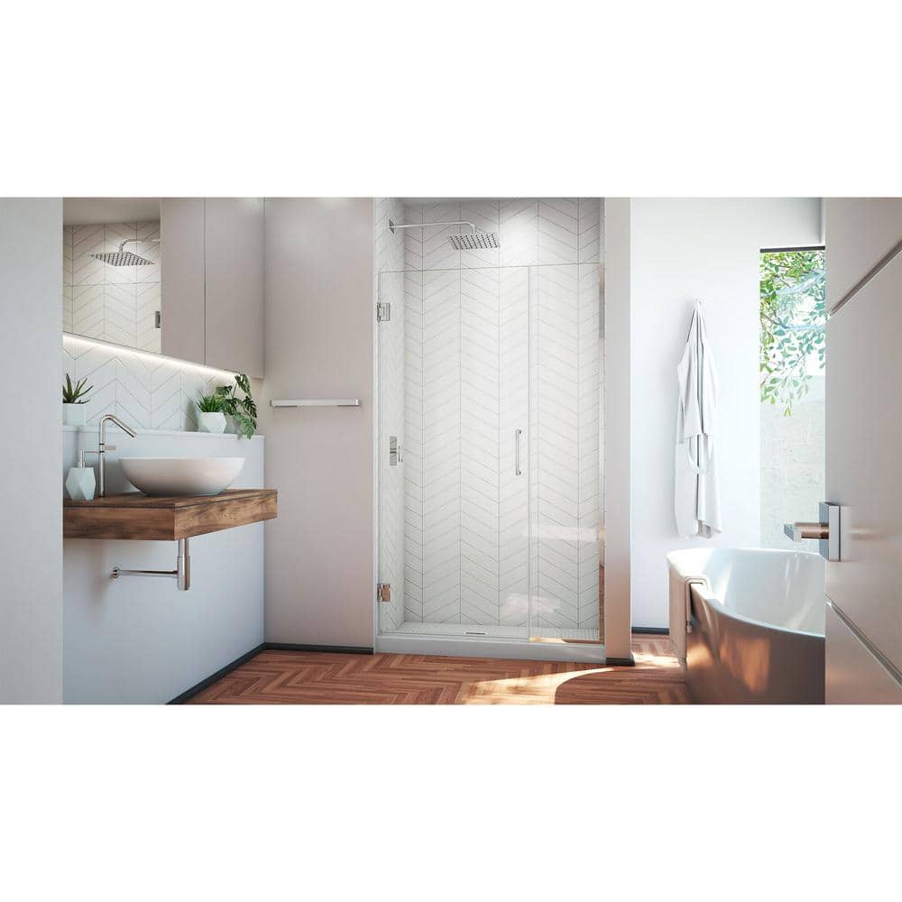 Unidoor Plus 45" Frameless Hinged Shower Door with Clear Glass