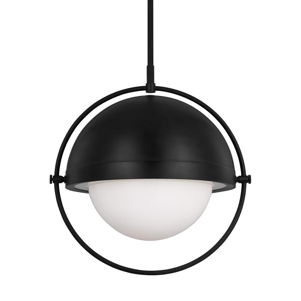 Aged Iron Globe Pendant with Milk White Glass Shade